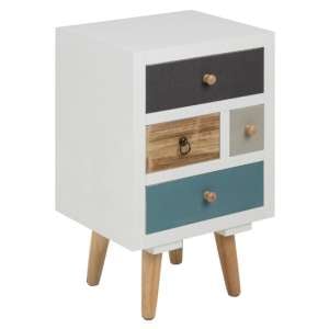 Taos Bedside Cabinet In White With 4 Multi-Coloured Drawers