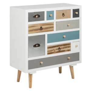 Taos Wooden Chest Of 11 Multi-Coloured Drawers In White