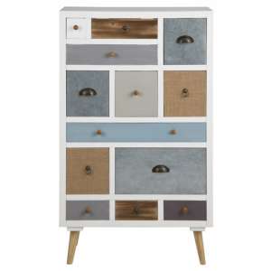 Taos Wooden Chest Of 13 Multi-Coloured Drawers In White
