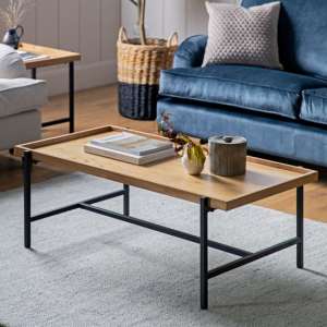Tarkington Wooden Coffee Table With Black Metal Base In Natural