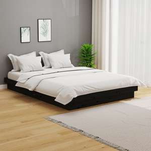 Tassilo Solid Pinewood Double Bed In Black