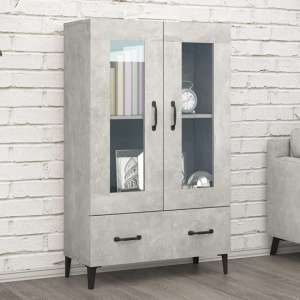 Taszi Wooden Highboard With 2 Doors 1 Drawers In Concrete Effect