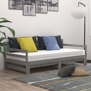Tatiana Solid Pinewood Pull-Out Single Day Bed In Grey