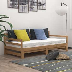Tatiana Solid Pinewood Pull-Out Single Day Bed In Honey Brown