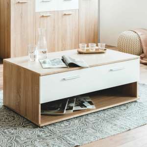 Taurus Wooden Storage Coffee Table In White And Sonoma Oak