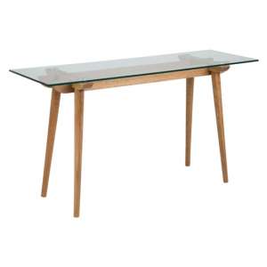 Taxoya Clear Glass Top Console Table With Oak Wooden Legs