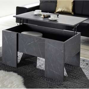 Taze Lift-Up Storage Coffee Table In Black Gloss Marble Effect