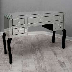 Teara Clear Glass Dressing Table With 5 Drawers In Mirrored