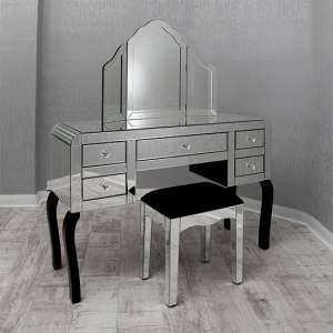 Teara Clear Glass Dressing Table With Mirror And Stool