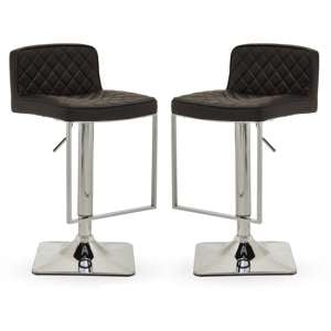 Baino Black Leather Bar Chairs With Chrome Footrest In A Pair