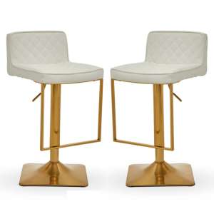 Baino White Leather Bar Chairs With Gold Footrest In A Pair