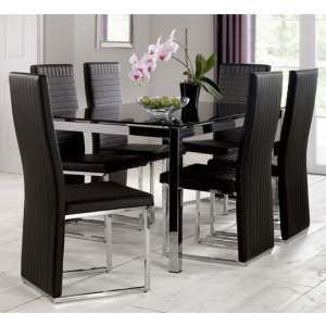 Taisce Glass Dining Set In Black With 6 Chairs