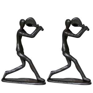 Tennis Player Iron Set Of 2 Design Sculpture In Burnished Bronze