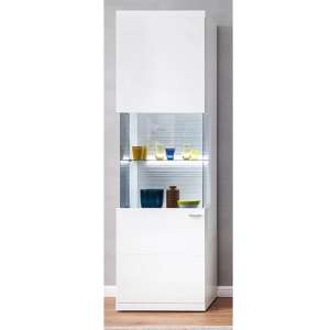 Tepic High Gloss Display Cabinet In White With 1 Door And LED