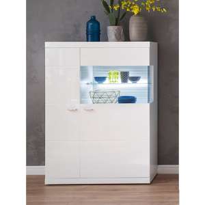 Tepic High Gloss Highboard In White With 2 Doors And LED