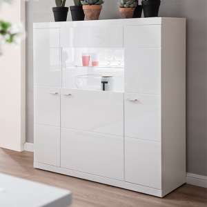 Tepic High Gloss Highboard In White With 3 Doors And LED