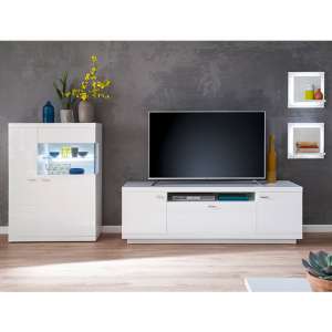 Tepic High Gloss Living Room Furniture Set 2 In White With LED
