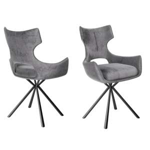 Teresopolis Dark Grey Velvet Fabric Dining Chairs In Pair