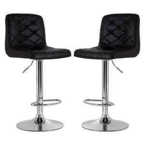 Terot Black Faux Leather Gas Lift Bar Stools In Pair