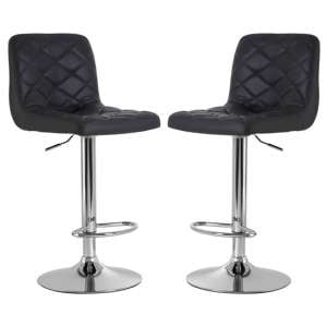 Terot Grey Faux Leather Gas Lift Bar Stools In Pair