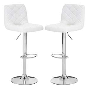 Terot White Faux Leather Gas Lift Bar Stools In Pair