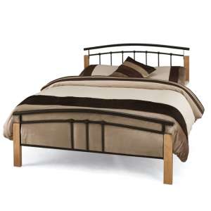 Tetras Metal Double Bed In Black With Beech Posts