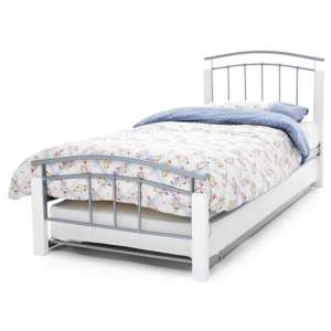 Tetras Metal Single Bed With Guest Bed In Silver With White Post