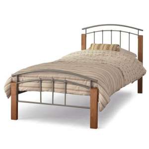 Tetras Metal Single Bed In Silver With Beech Posts