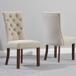 Tetras Beige Fabric Dining Chairs With Dark Oak Legs In A Pair
