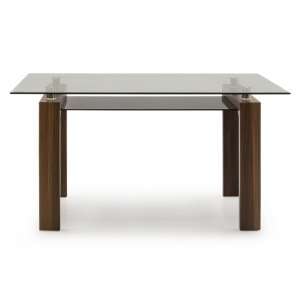Tetro Clear Glass Dining Table Rectangular With Walnut Legs