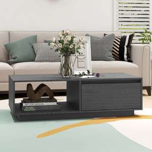 Tevie Solid Pinewood Coffee Table With 1 Door In Grey