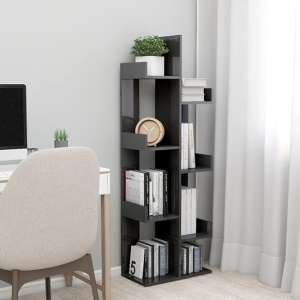 Tevin High Gloss Bookshelf With 8 Compartments In Grey