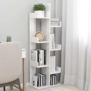 Tevin High Gloss Bookshelf With 8 Compartments In White