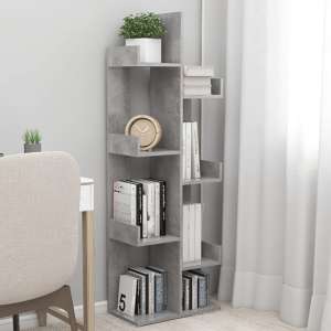 Tevin Wooden Bookshelf With 8 Compartments In Concrete Effect