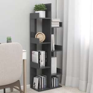 Tevin Wooden Bookshelf With 8 Compartments In Grey
