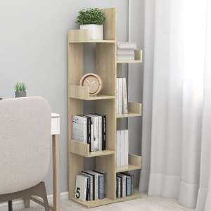 Tevin Wooden Bookshelf With 8 Compartments In Sonoma Oak