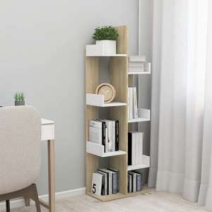 Tevin Wooden Bookshelf With 8 Compartments In White Sonoma Oak