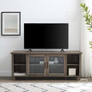 Theodore Wooden TV Stand With 2 Glass Doors In Grey Wash