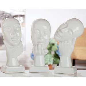 Thinking Ceramic Set Of 3 Sculpture In White