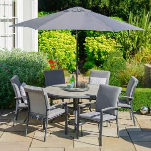 Thirsk Dining Set With 6 Armchairs And 3.0M Parasol In Grey