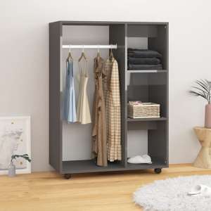 Tiara High Gloss Open Wardrobe With 3 Shelves In Grey