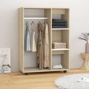 Tiara Wooden Open Wardrobe With 3 Shelves In White Sonoma Oak