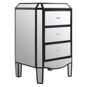 Tiffani Mirrored Glass Chest Of 3 Drawers In Black And Silver