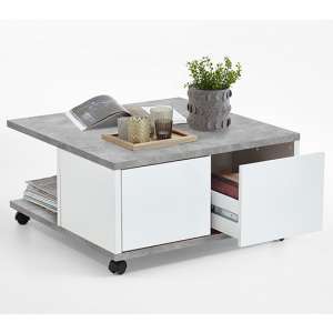 Tifton Storage Coffee Table In Concrete Effect And White Gloss