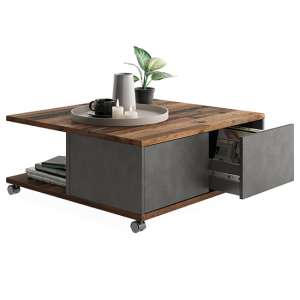 Tifton Wooden Storage Coffee Table In Old Style Dark And Matera