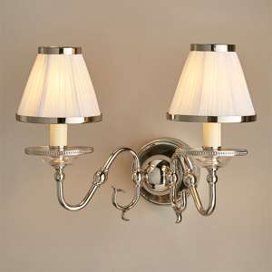 Tilburg Twin Wall Light In Nickel With White Shades