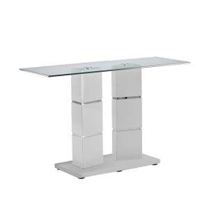 Tilda Glass Console Table In Clear With Light Grey Gloss Base
