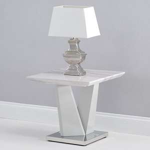Timon High Gloss Marble Effect Lamp Table In Light Grey