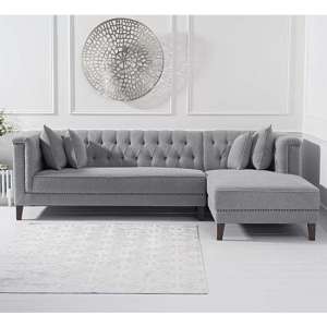 Tislit Linen Fabric Right Facing Corner Chaise Sofa In Grey
