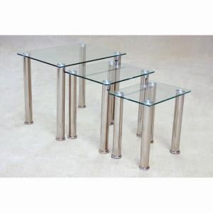 Tasida Clear Glass Nest Of Tables With Chrome Legs